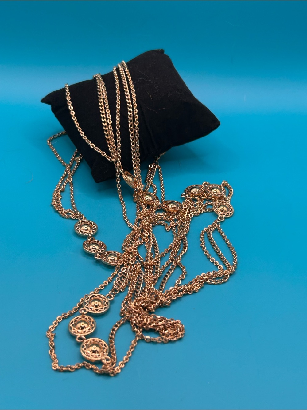 : Vintage Monet Gold Filigree Multi-Strand Statement Necklace - Opera Length